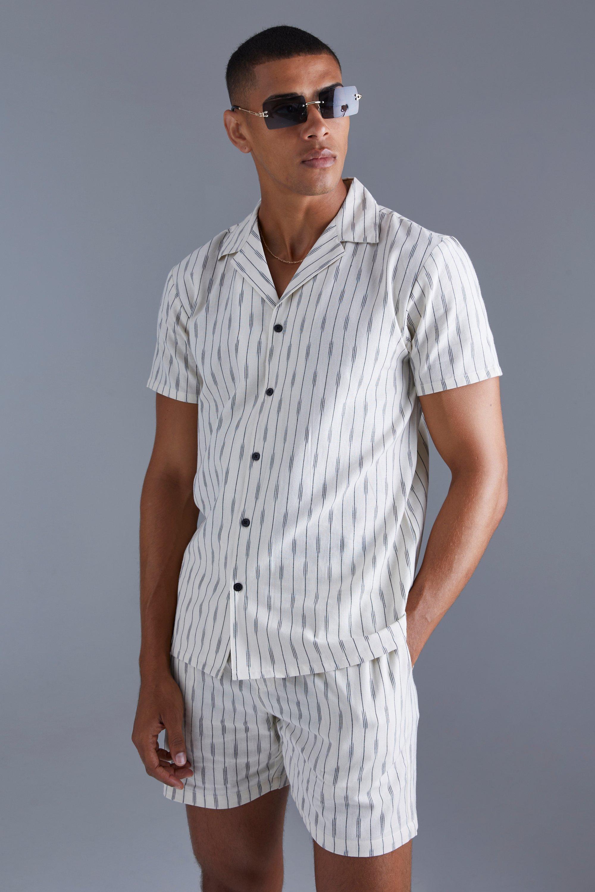Short Sleeve Dash Stripe Shirt And Short