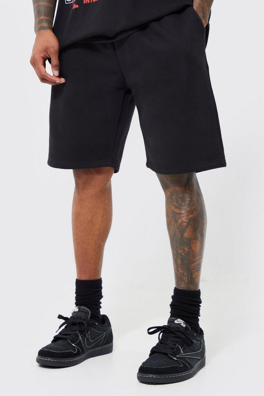 Lockere mittellange Basic Shorts, Black
