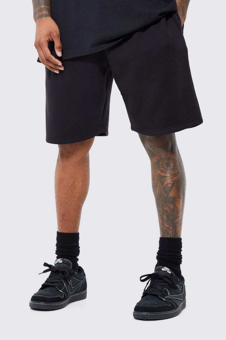 Black Basic Relaxed Fit Mid Length Short