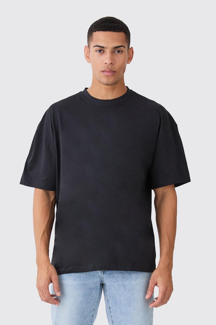 Black Basic Oversized Crew Neck T-shirt image number 1