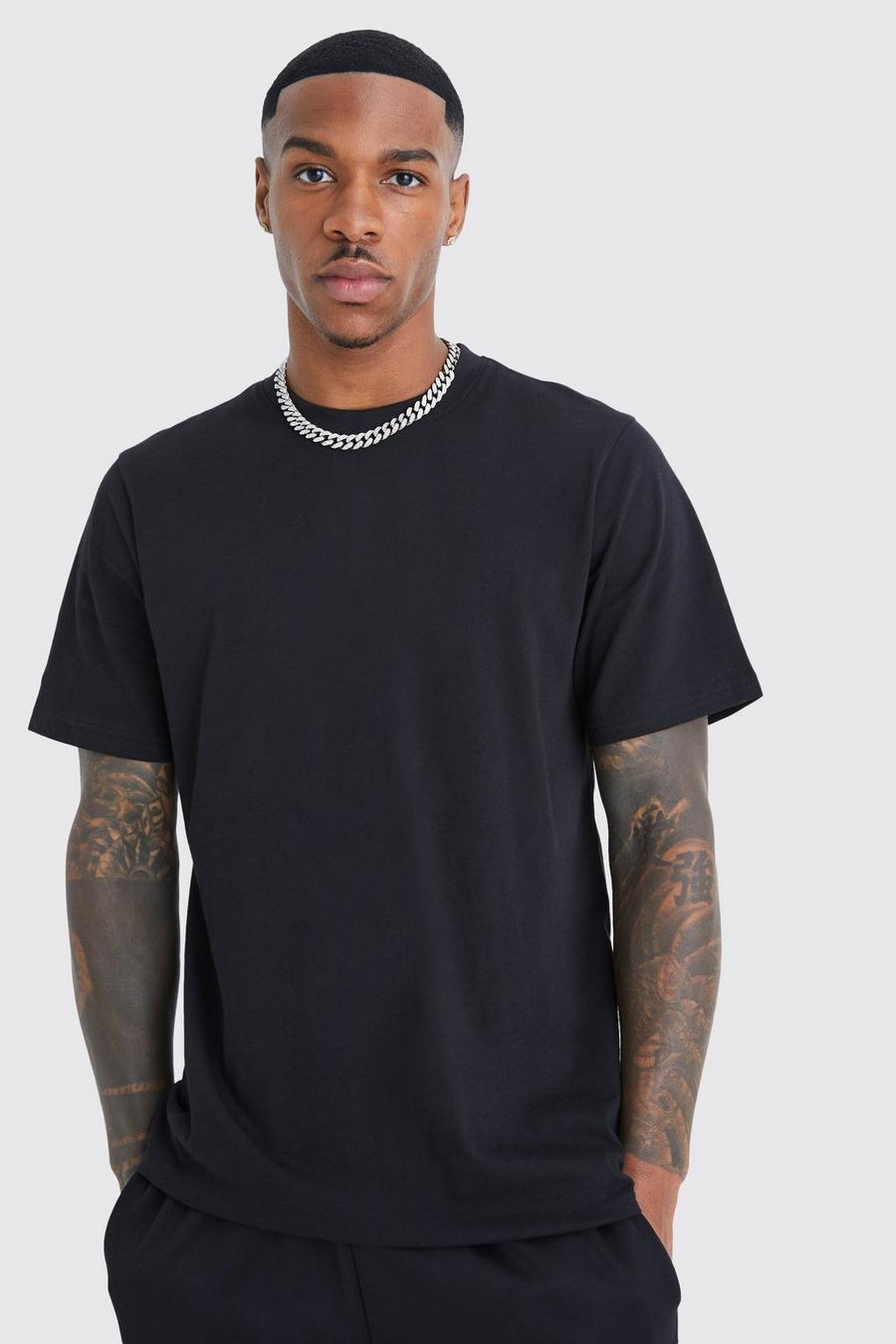 Black svart Basic Longline Crew Neck T-shirt