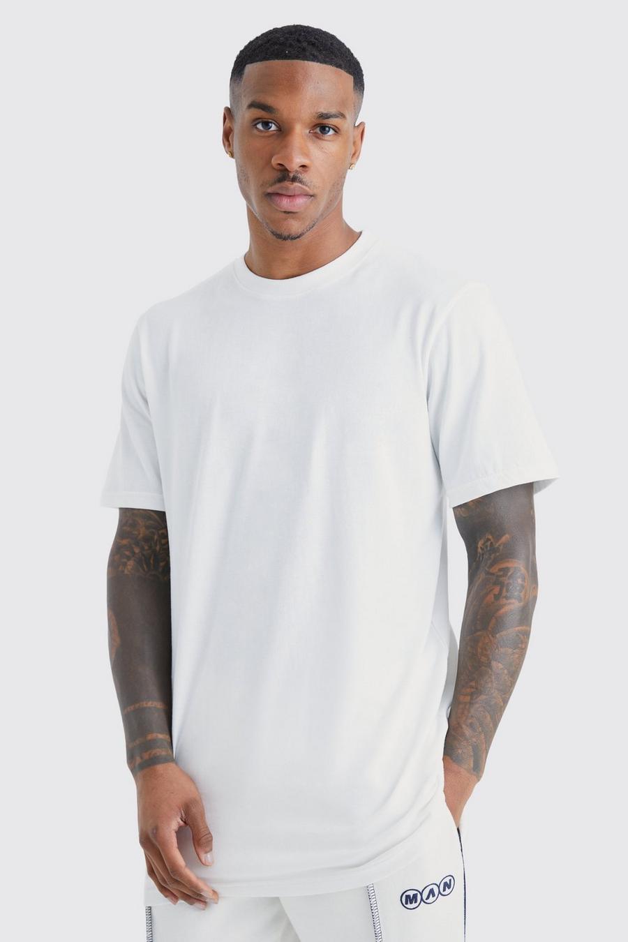 Camiseta básica larga con cuello de caja, White bianco