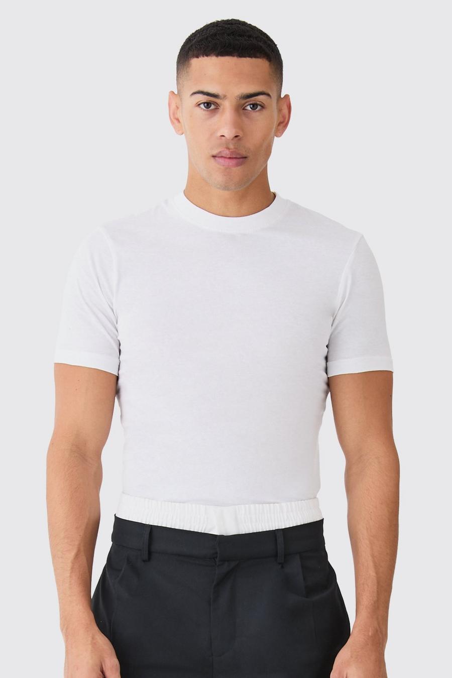 White Basic Muscle Fit Crew Neck T-shirt 
