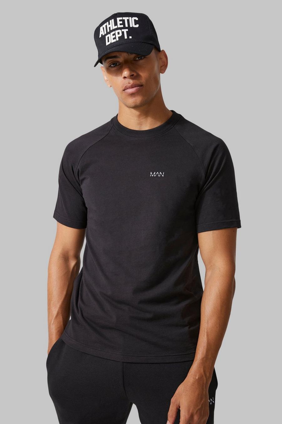 Man Active Gym Raglan T-Shirt, Black schwarz