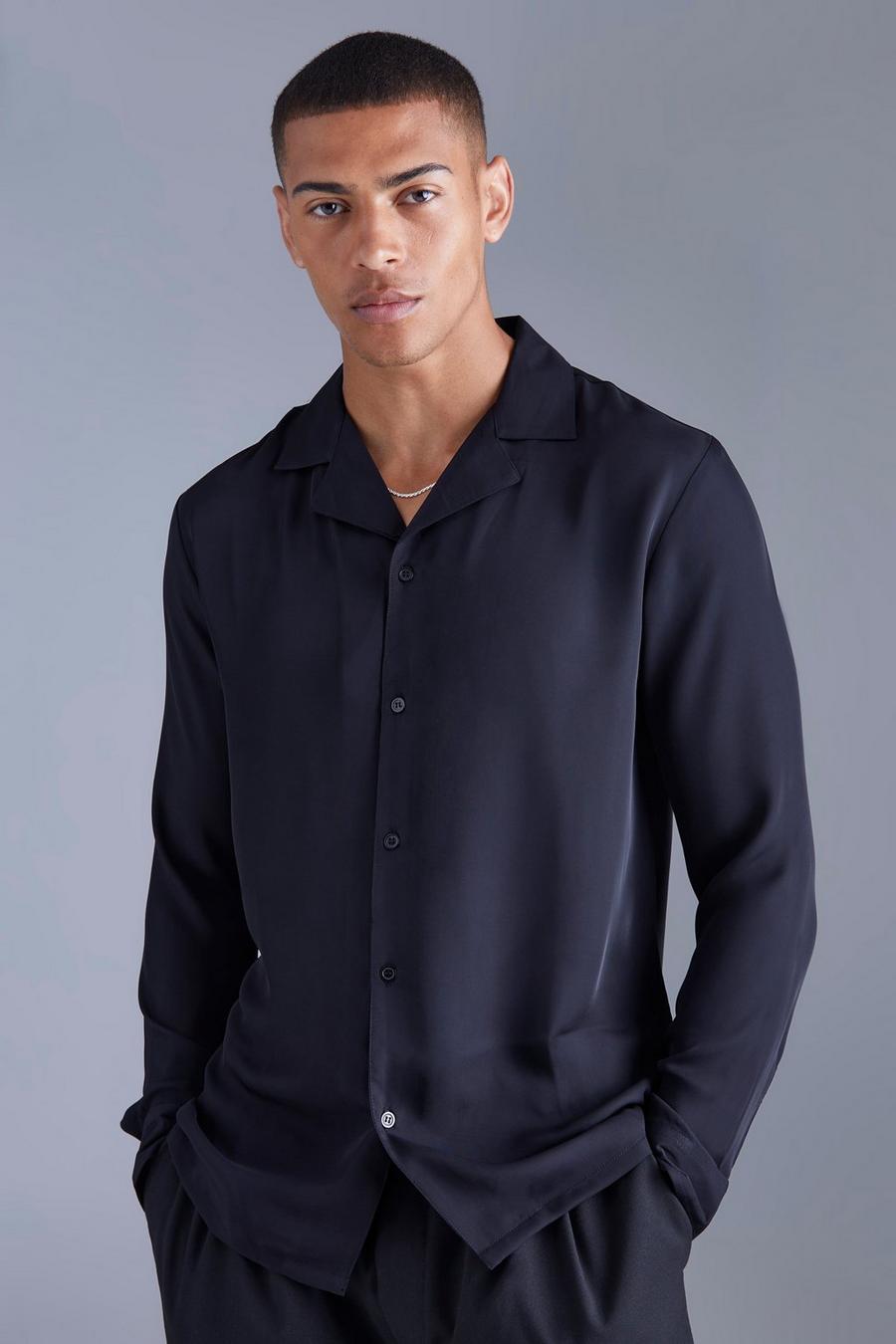 Black svart Long Sleeve Revere Smart Stretch Shirt