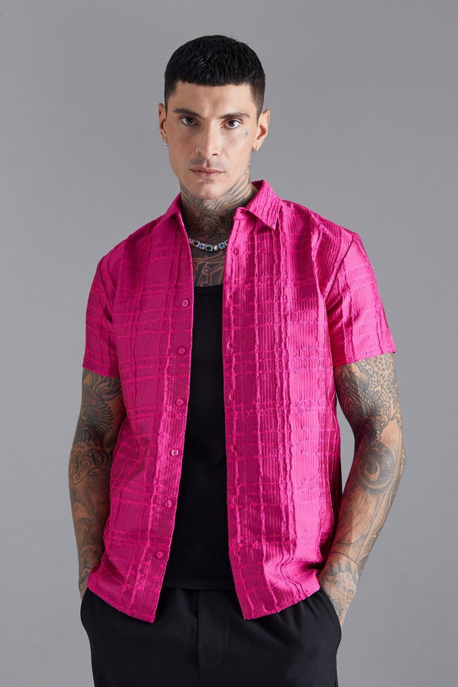 Hot pink Short Sleeve Textured Tonal Check Shirt