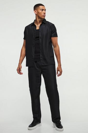 Short Sleeve Soft Twill Smart Shirt & Trouser Set black