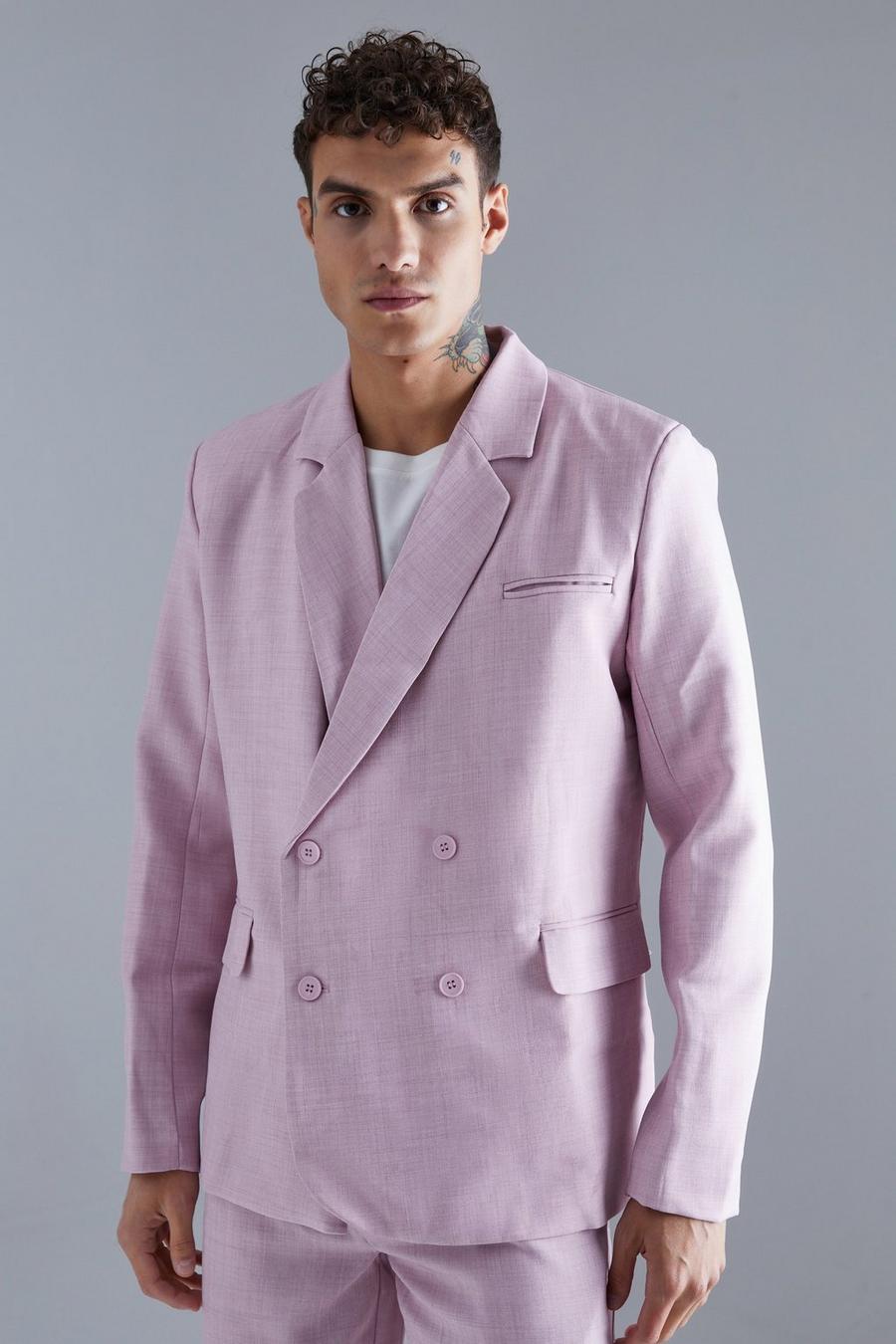 Chaqueta de traje holgada con botonadura doble, Light pink