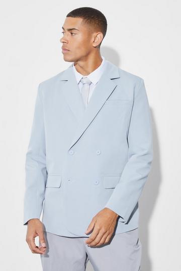 Relaxed Double Breasted Suit Jacket dusty blue