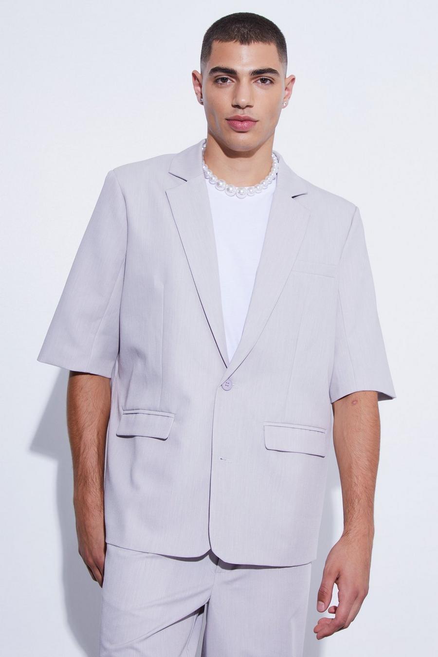 Light grey gris Short Sleeve Oversized Single Breasted Suit Jacket image number 1