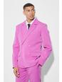 Pink Slim Double Breasted Crinkle Suit Jacket