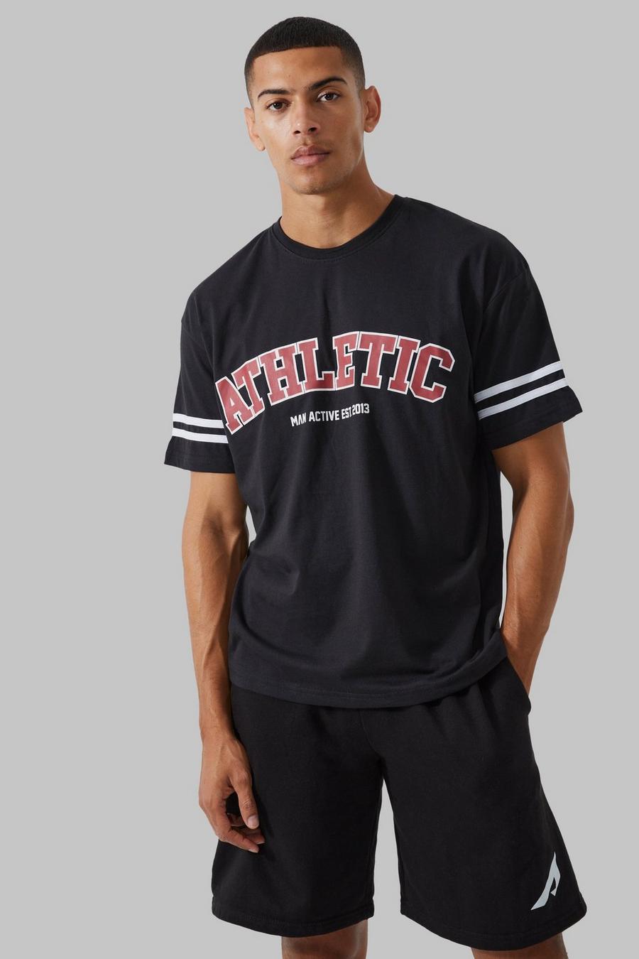 Camiseta oversize MAN Active con estampado Athletic de rayas, Black image number 1