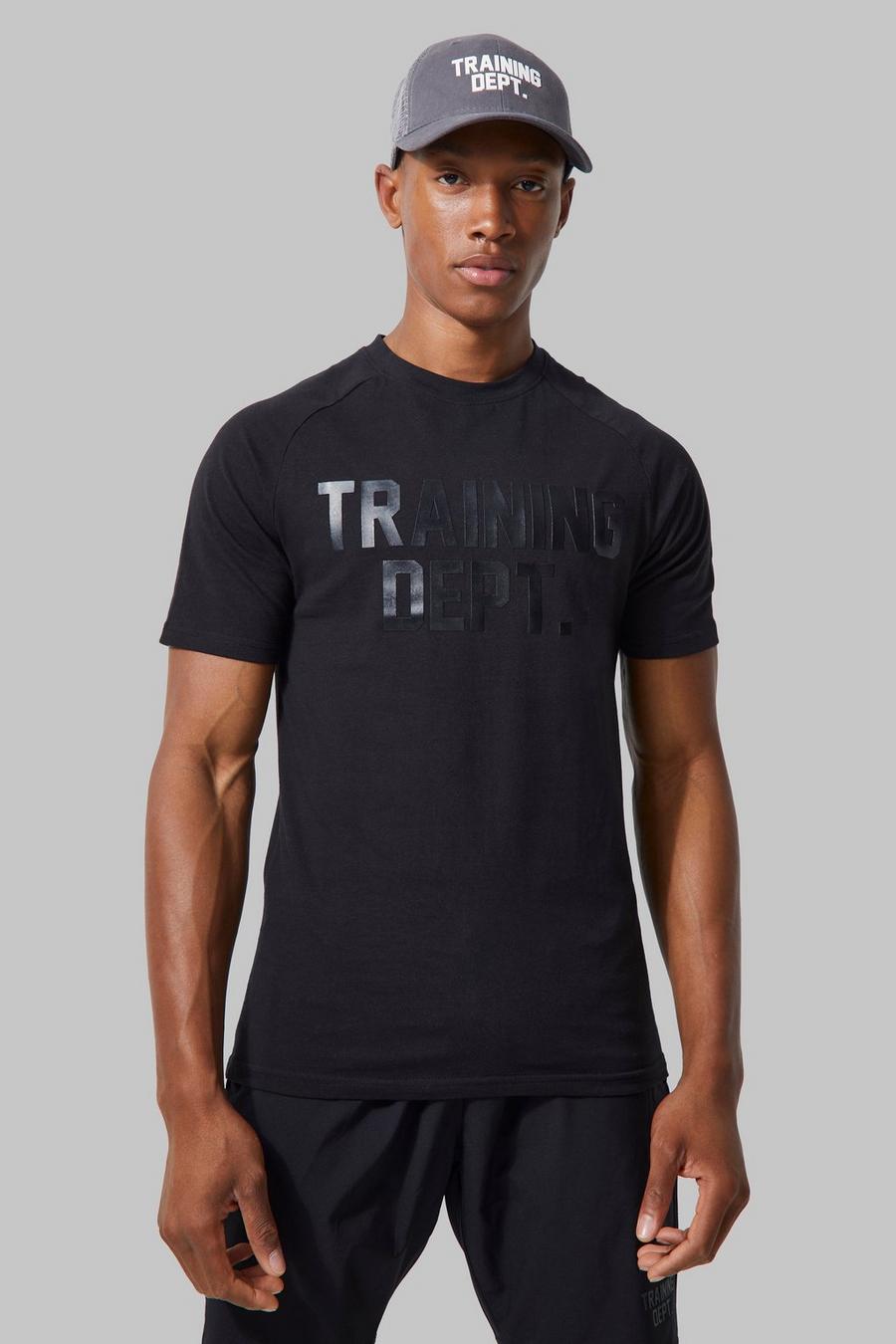 Black Man Active Muscle Fit Training Dept T Shirt