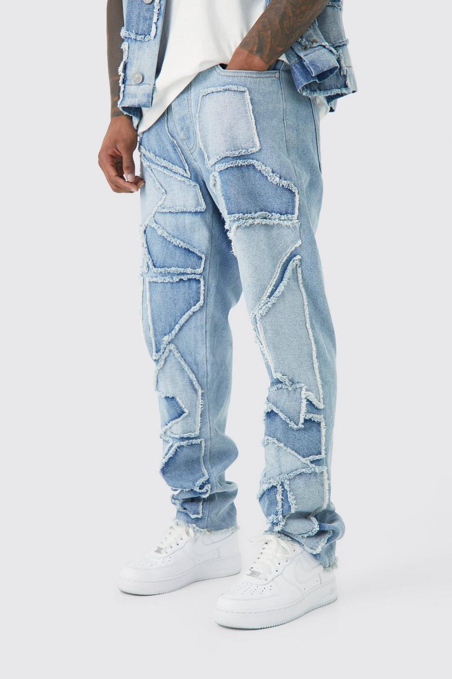Light blue bleu Relaxed Rigid Distressed Patchwork Jeans