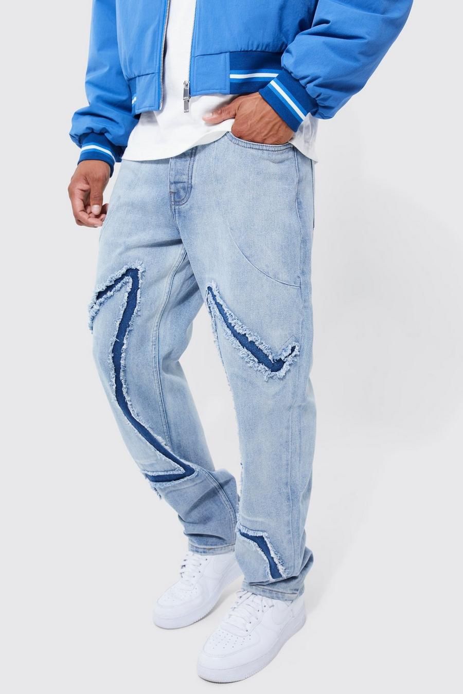 Jeans rilassati in denim rigido con cut-away e stelle, Ice blue image number 1