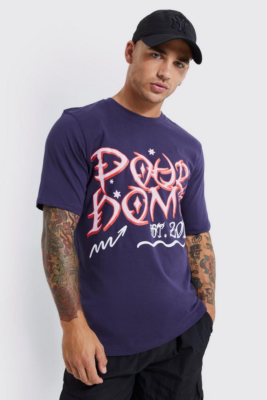 Navy Pour Homme Schets T-Shirt Met Print
