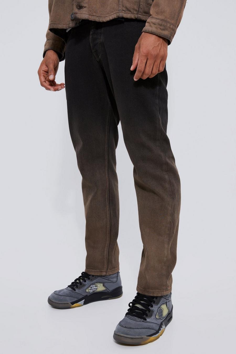 Brown Onbewerkte Ombre Jeans Met Rechte Pijpen image number 1