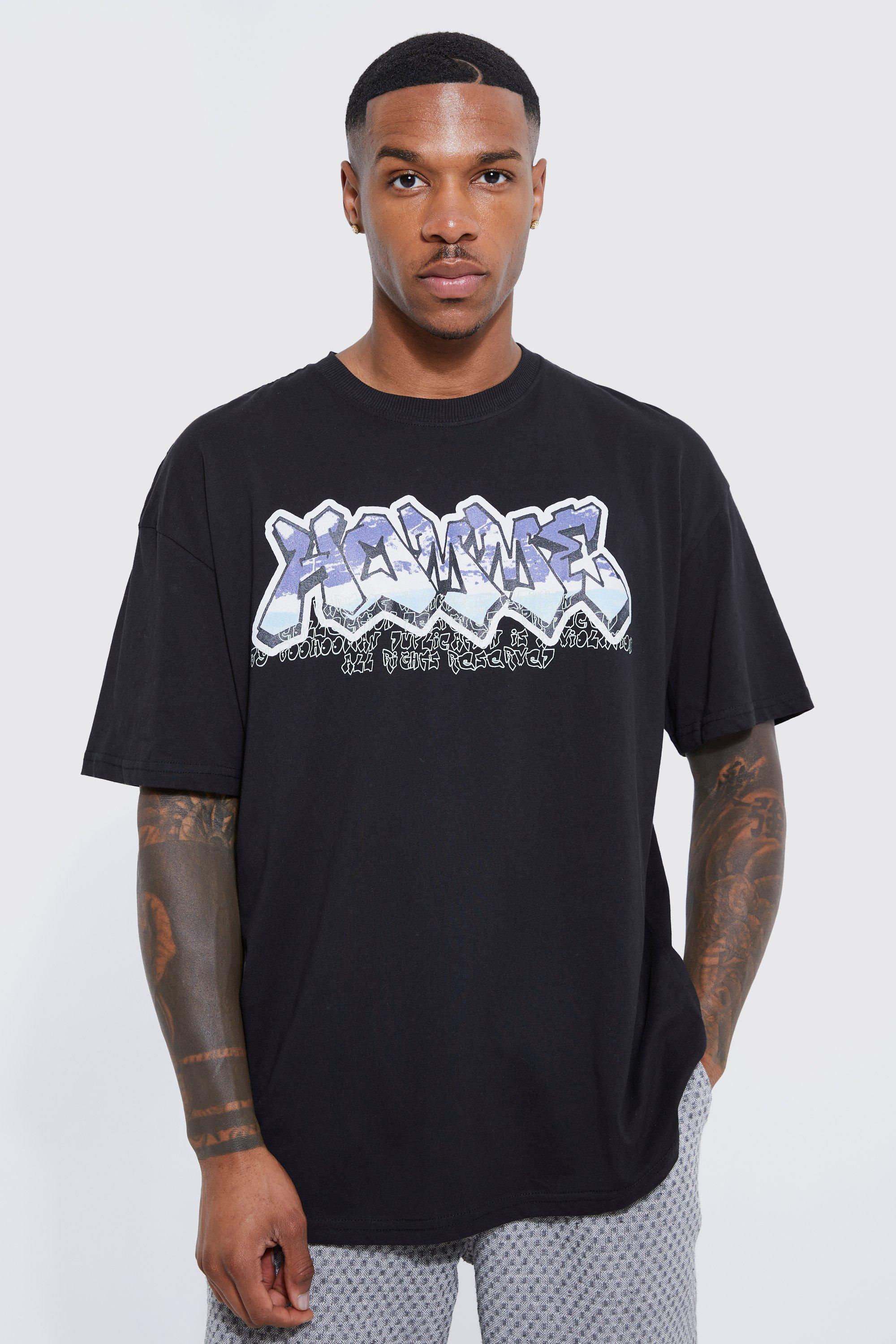 Oversized Homme Graffiti T-shirt | Boohoo UK