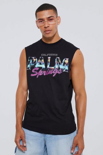 Oversized Palm Springs Paradise Print Tank black