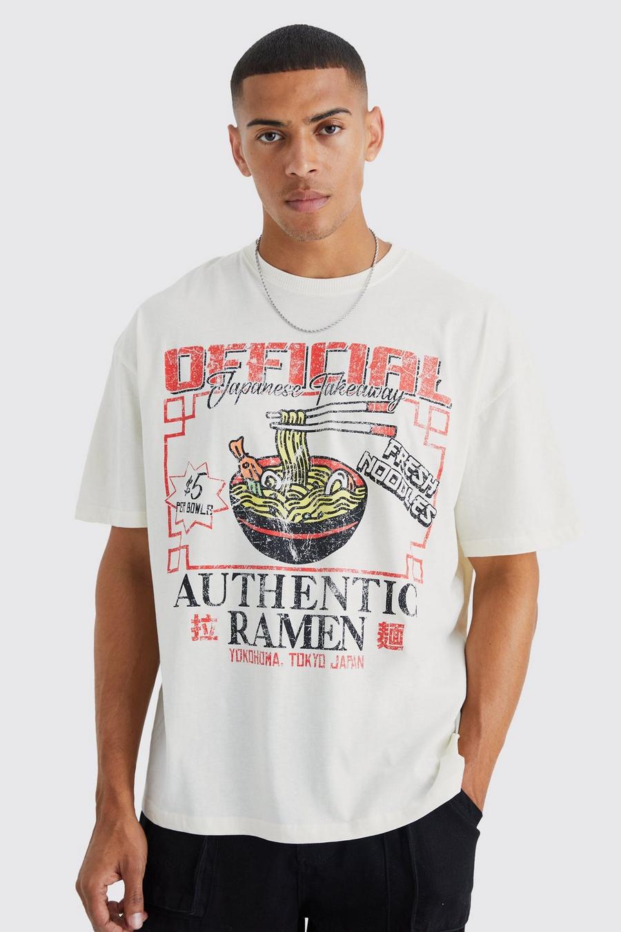 Ecru white Oversized Ramen Noodle Graphic T-shirt
