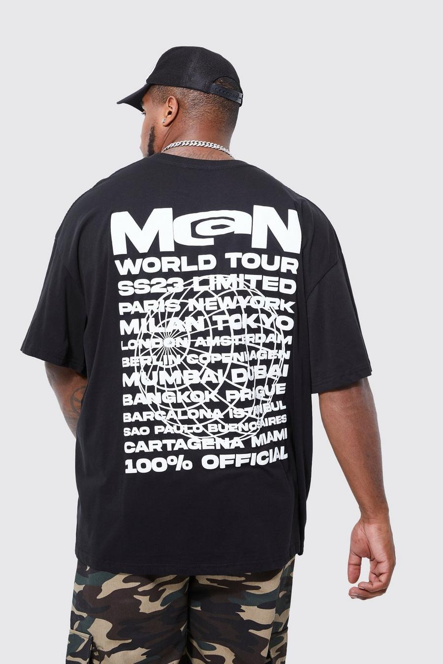 Grande taille - T-shirt oversize à slogan World Tour, Black noir