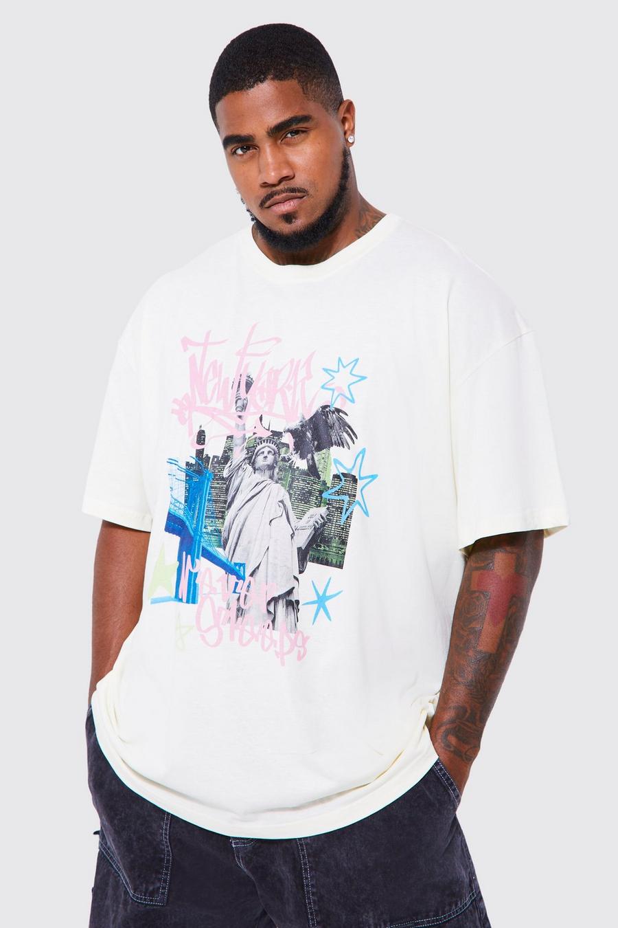 Ecru white Plus Oversized New York Graffiti T-shirt