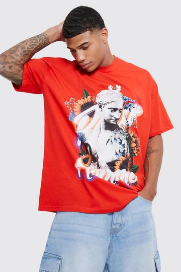 Red Oversized Pour Homme Floral Statue T-shirt