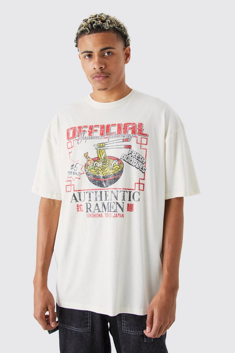 Ecru white Tall Oversized Ramen Noodle Graphic T-shirt
