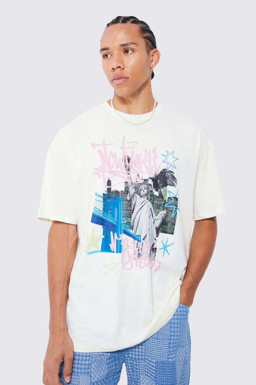 Ecru Tall Oversized New York Graffiti T-shirt image number 1