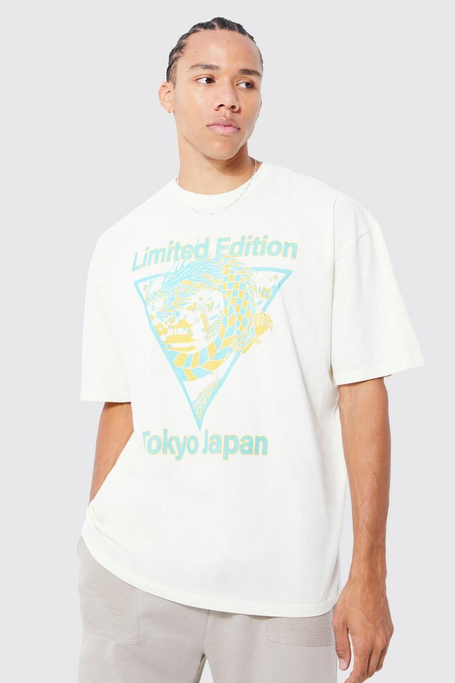 Tall Oversize T-Shirt mit Limited Edition Drachen Print, Ecru