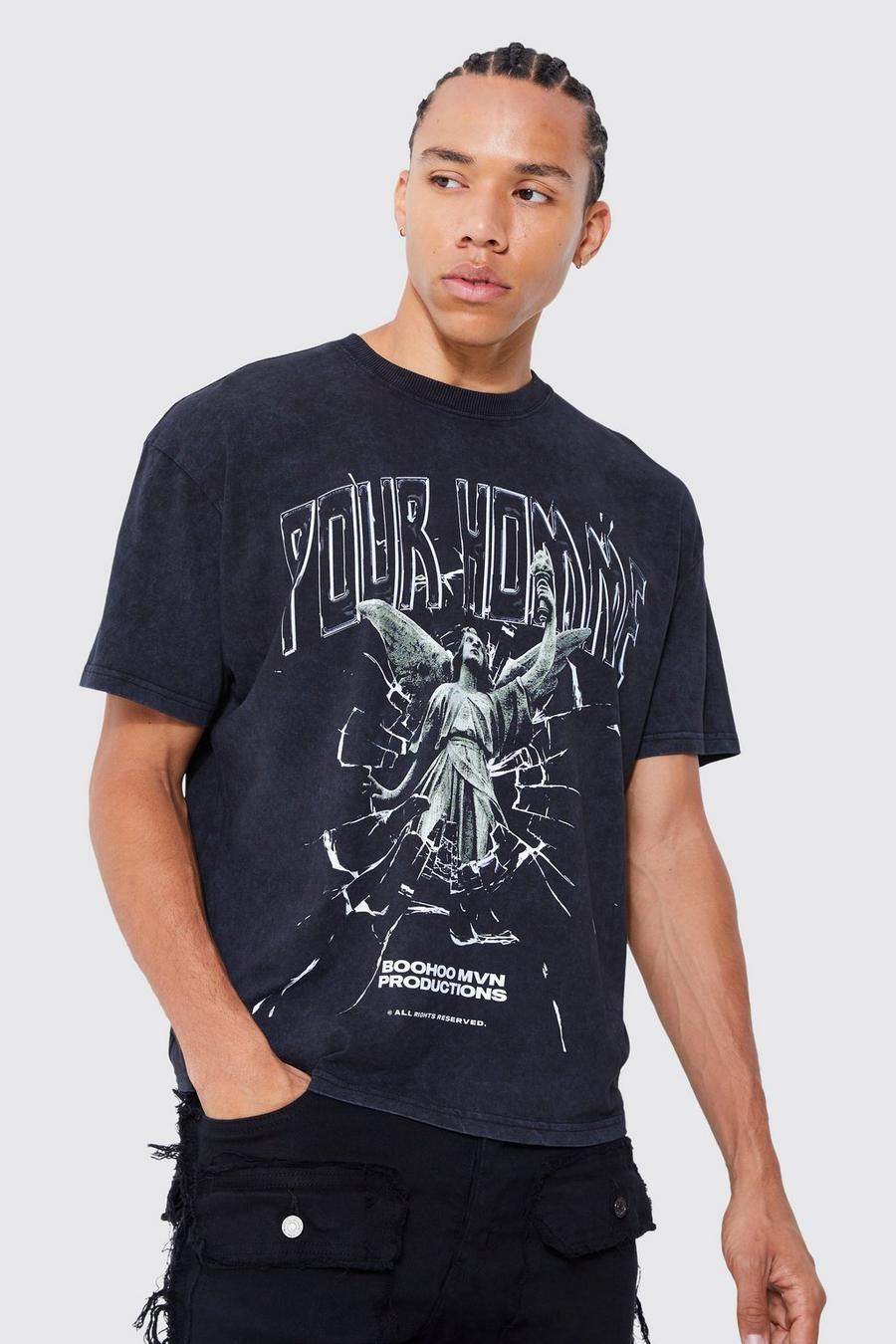 Black Tall Oversized Acid Wash Homme Statue T-shirt image number 1