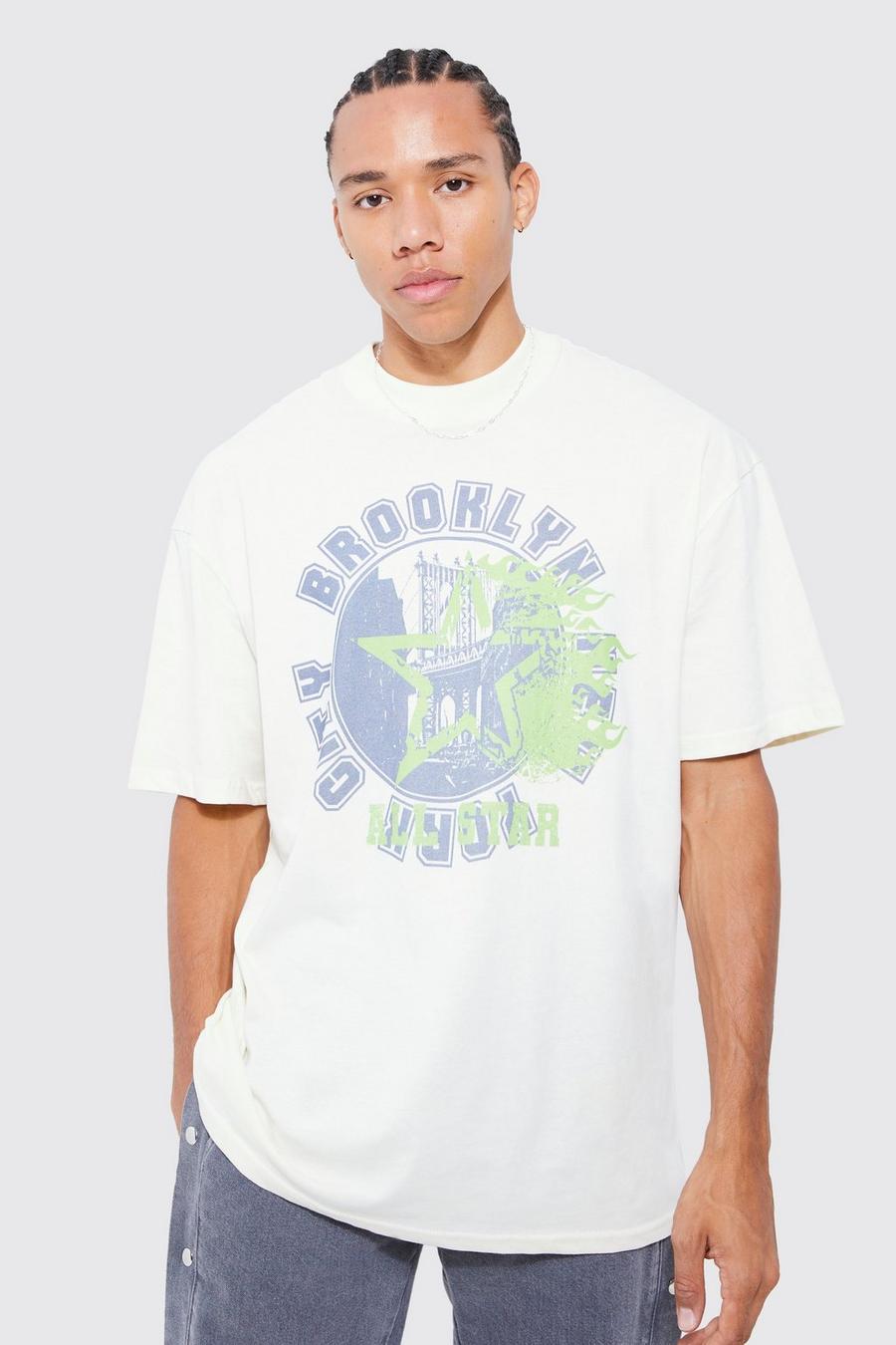 Ecru white Tall Oversized Extended Neck Varsity T-shirt