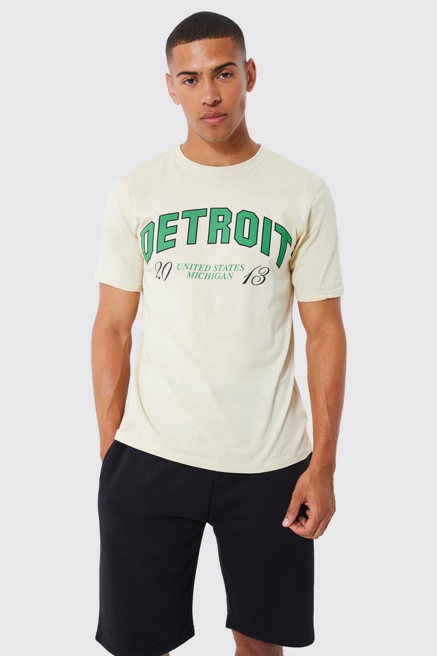 Sand beige Detroit Varsity Print T-shirt
