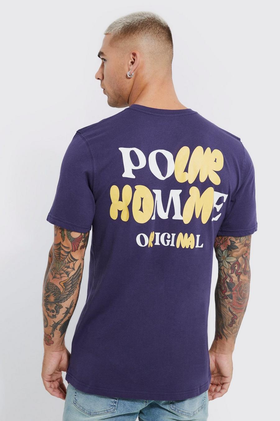 Navy Pour Homme Bubbel T-Shirt Met Print image number 1
