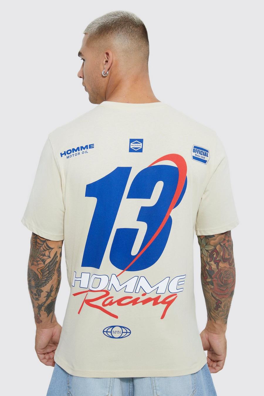 Sand beige Moto Racing Flag Front & Back T-shirt