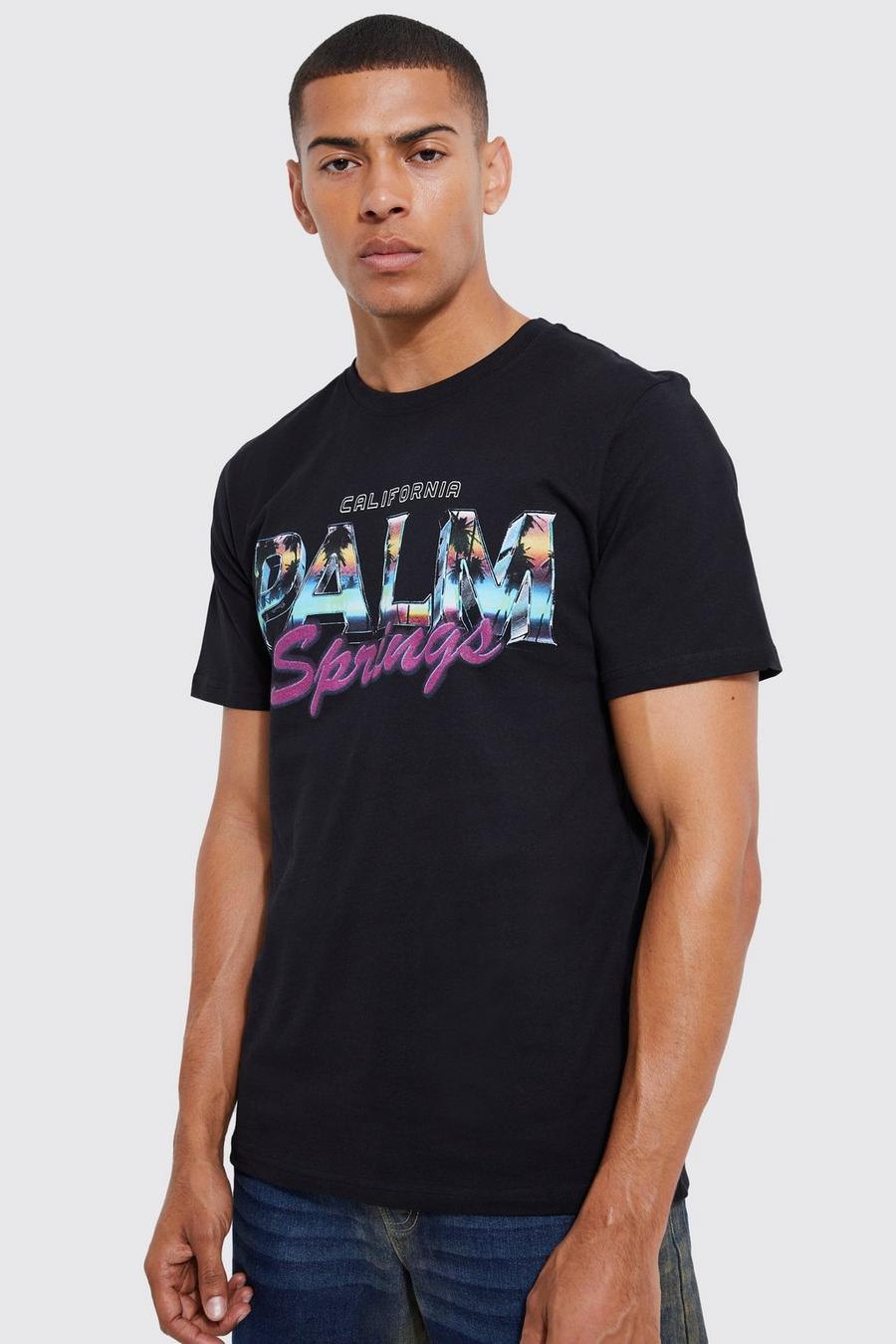 Black schwarz Palm Springs Paradise Print T-shirt