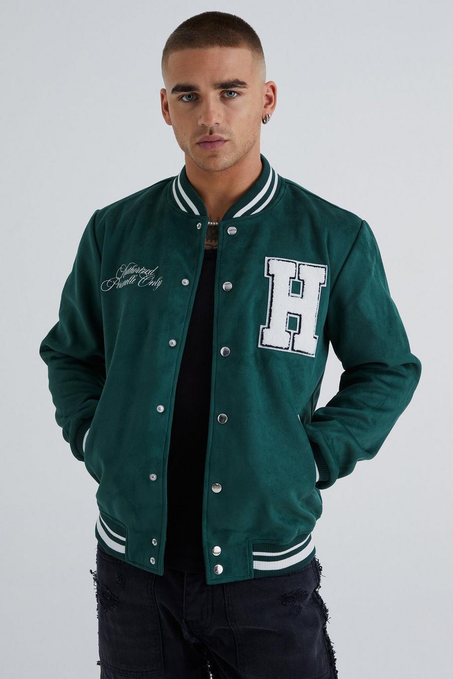 Only & Sons varsity bomber jacket in green