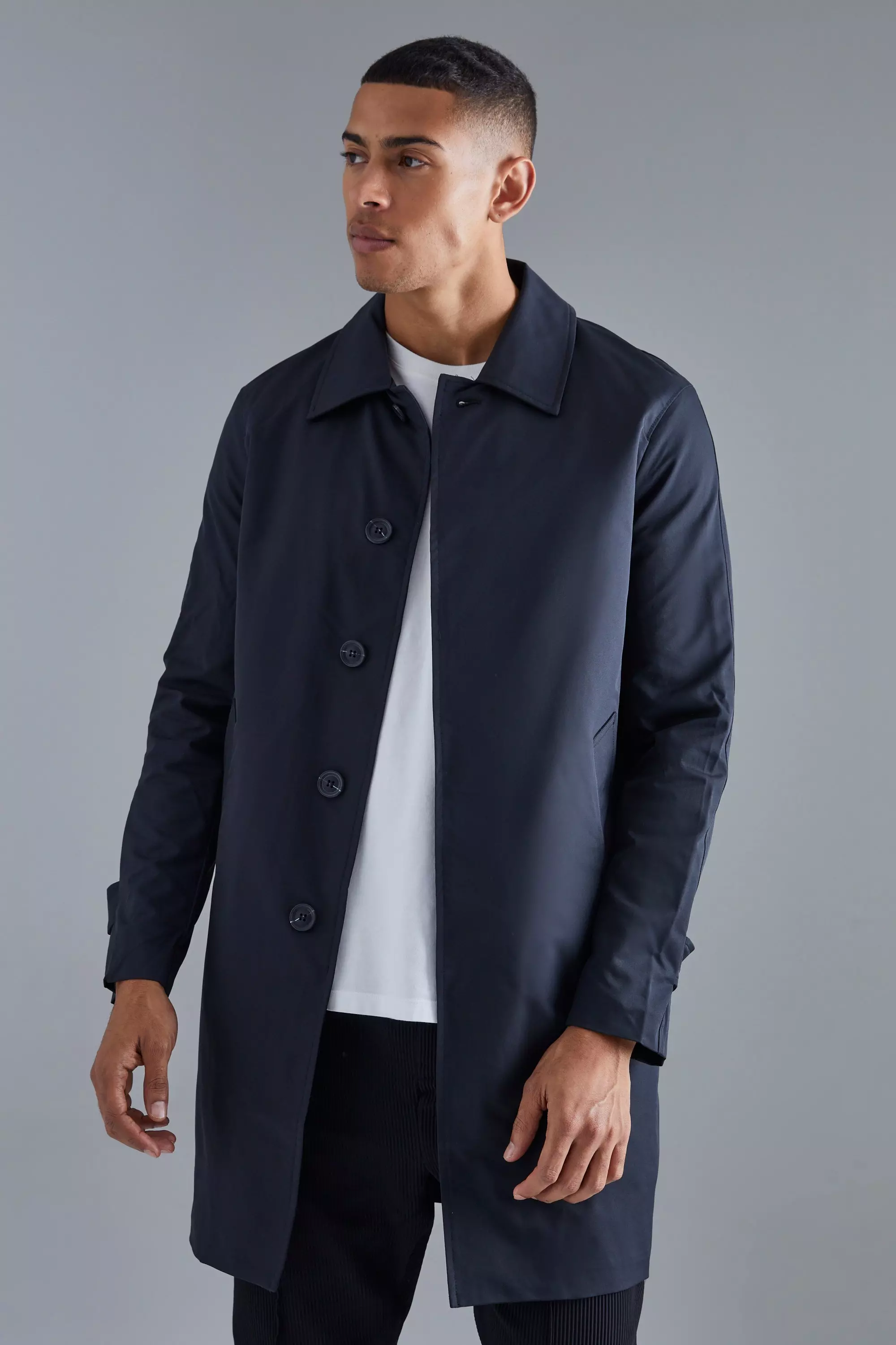 Black Single Breasted Poly Twill Mac alternative image