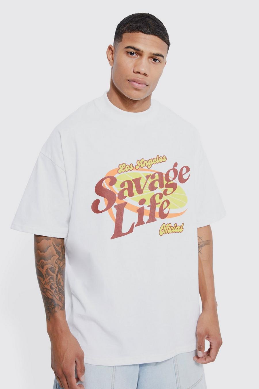 Camiseta oversize con estampado gráfico, Ecru white