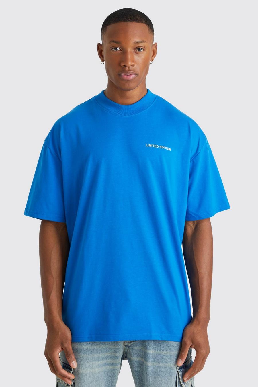 Übergroßes T-Shirt mit verlängerten Kragen und Limited-Print, Cobalt image number 1