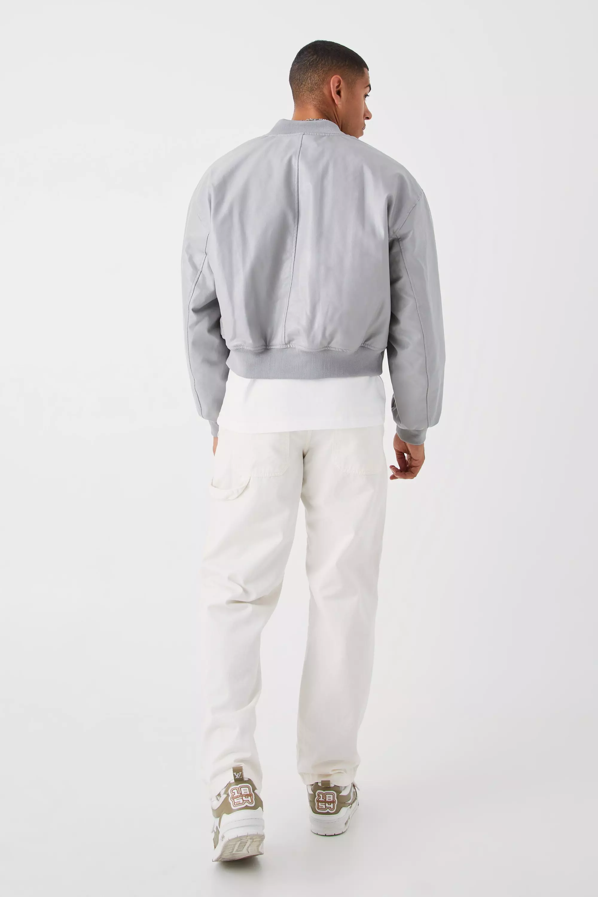 Grey Boxy Pu Bomber With Zips alternative image