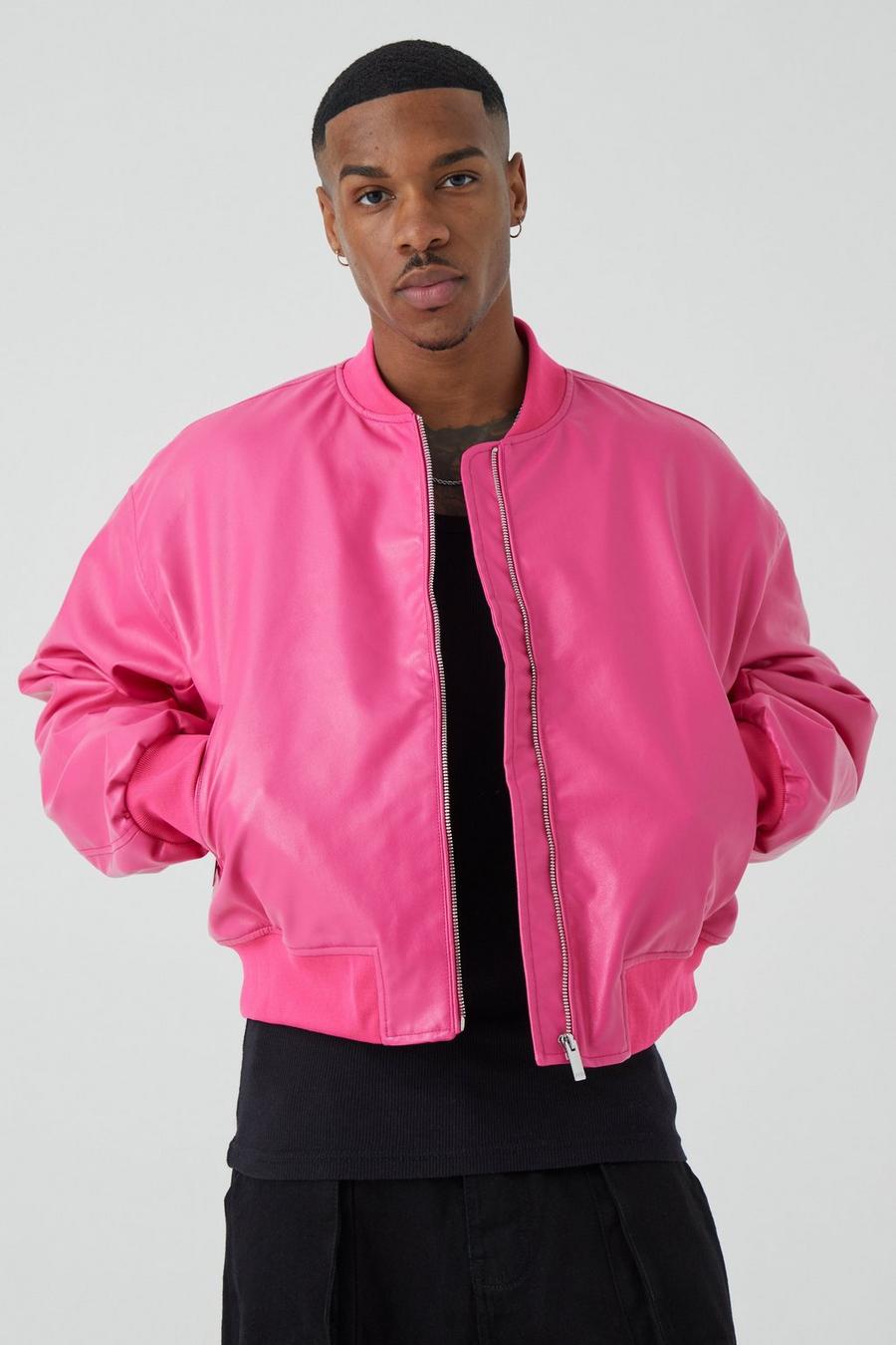 Hot pink Boxy Pu Bomber With Zips    image number 1