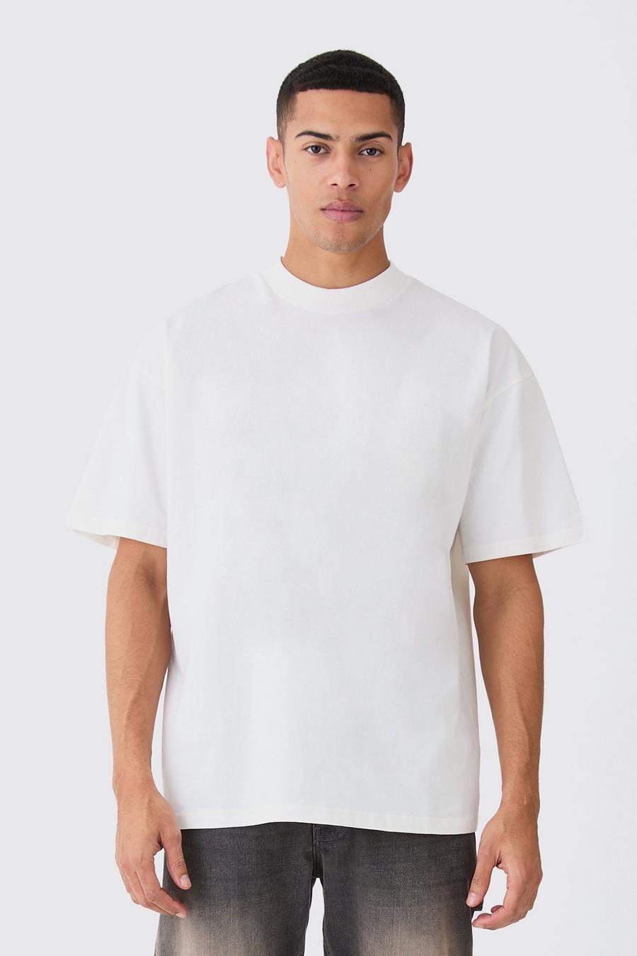 Ecru white Oversized Extended Neck Heavy T-shirt