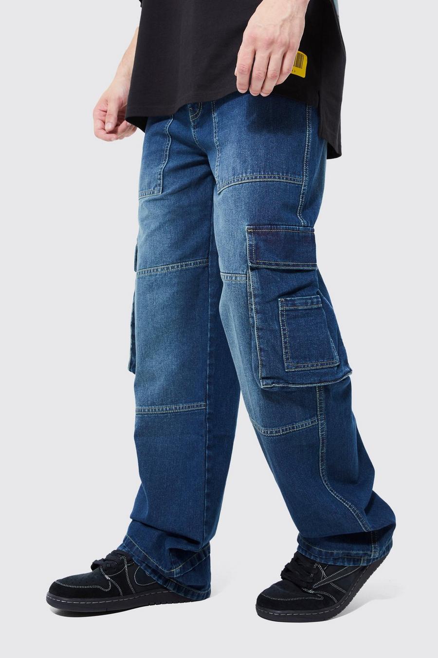 Mid blue Tall Baggy Fit Cargo Jeans