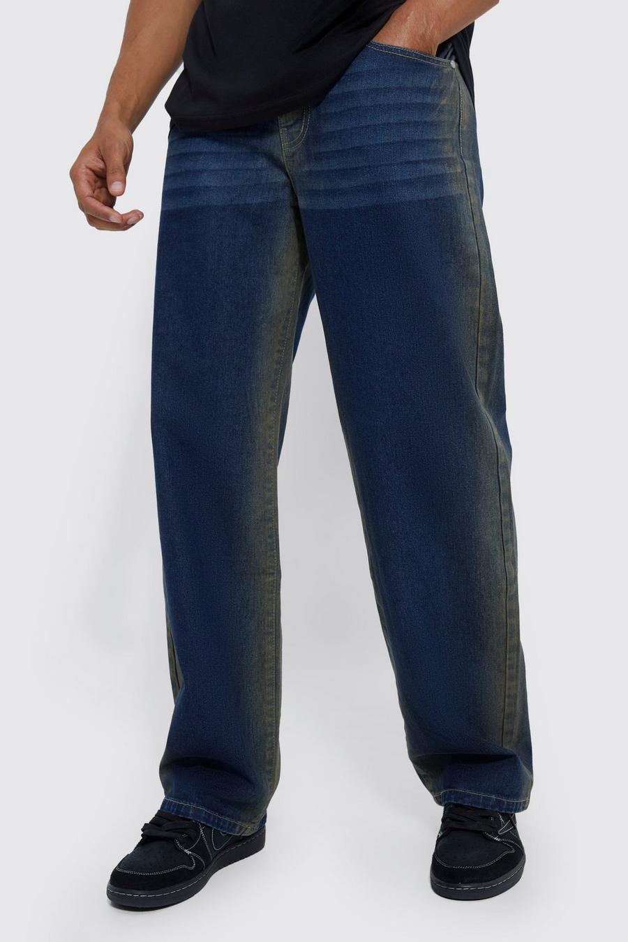 Mid blue Baggy Fit Washed Panel Jeans