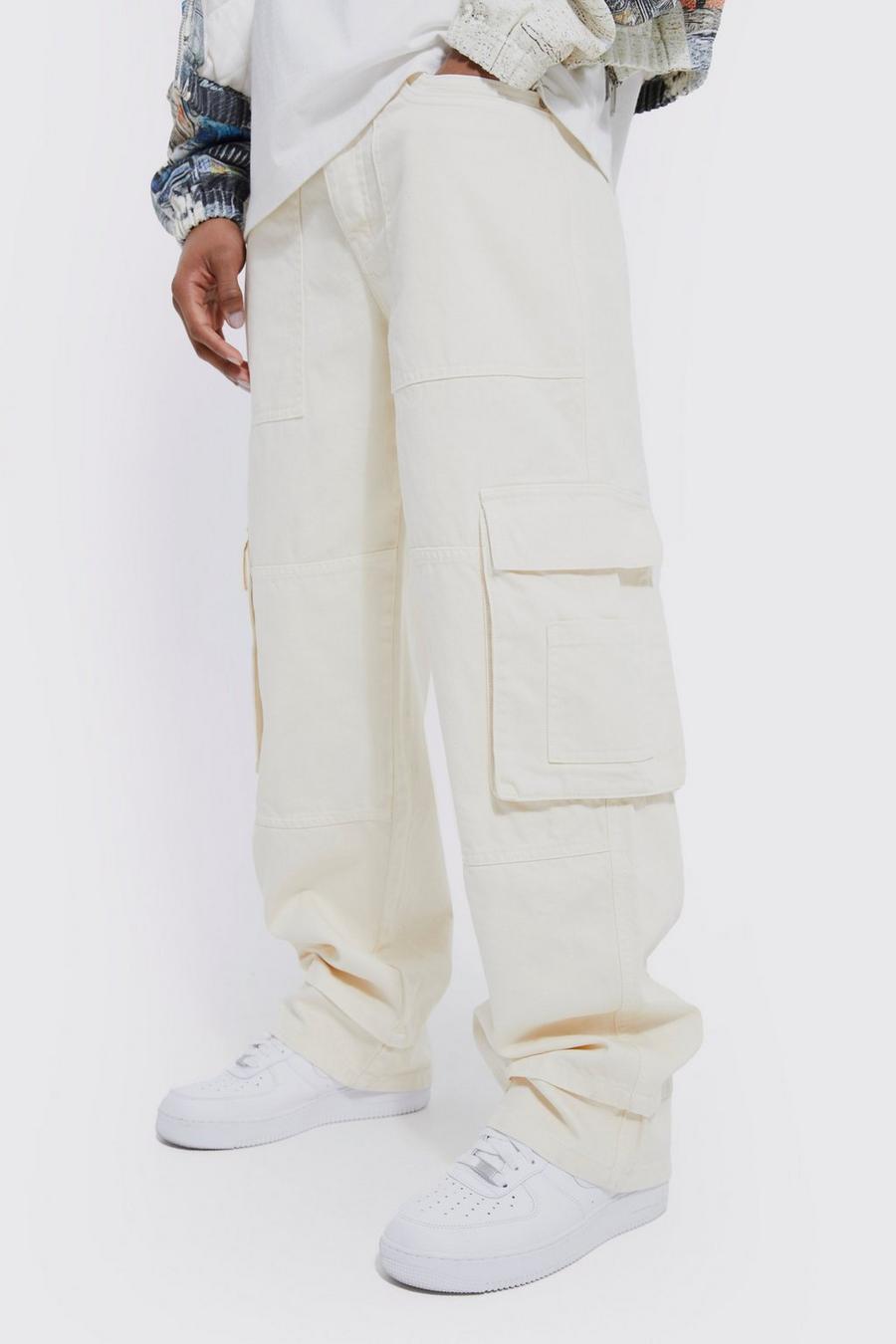 Ecru Baggy Fit Cargo Jeans image number 1
