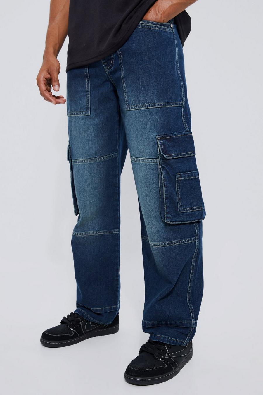 Baggy Fit Cargo Pants - Denim blue - Men