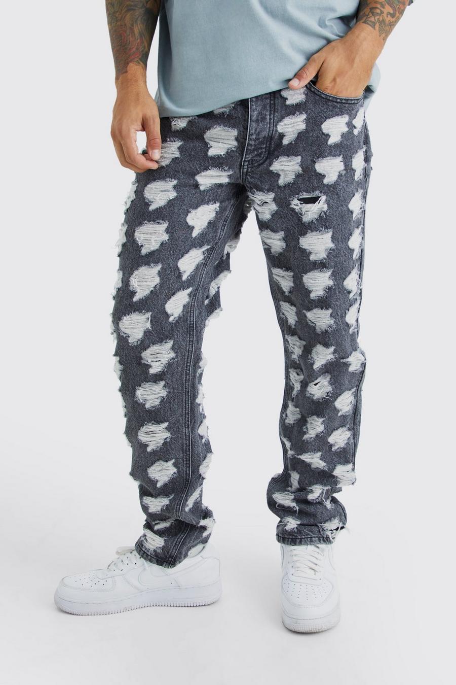 Grey Onbewerkte Extreem Gescheurde Jeans Met Rechte Pijpen image number 1