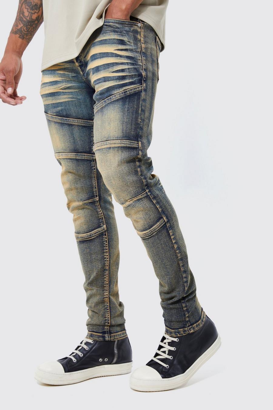 Mid blue Skinny Stretch Tinted Panelled Jeans image number 1