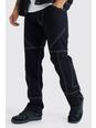 Jeans dritti in denim rigido con cuciture a contrasto e zip sul fondo, True black